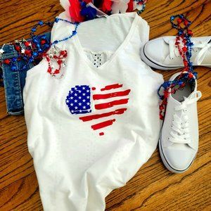 Upcycled 4th of July Heart Flag Tank Top
